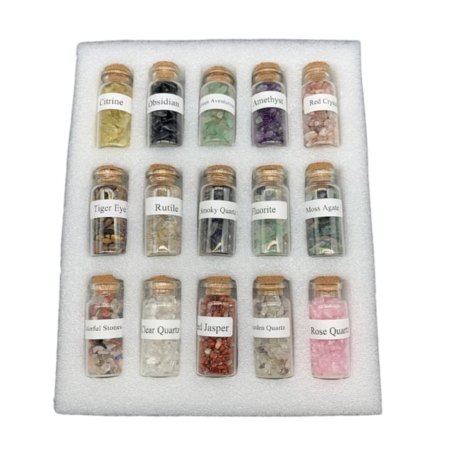 Chip Stone Set Tumbled Stones Wishing Bottles 15Pcs Mini Wishing Bottles Chip Stone Set Tumbled Reiki Stones Collection Gift Home Decor