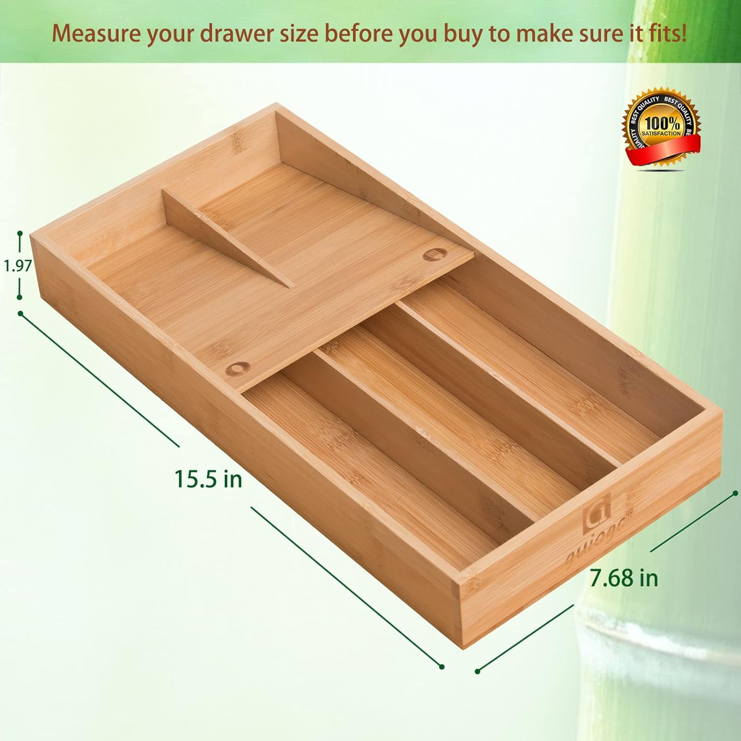 Bamboo Silverware Organizer, Kitchen Silverware Drawer Organizer, Utensil Tray Holder, Cutlery Tray for Spoons, Forks, Knives
