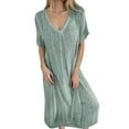 thumbnail image 1 of Vestido informal holgado largo con cuello en V para mujer - Manga corta, corte en A y cinturón, 1 of 5