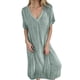 thumbnail image 1 of Vestido informal holgado largo con cuello en V para mujer - Manga corta, corte en A y cinturón, 1 of 5
