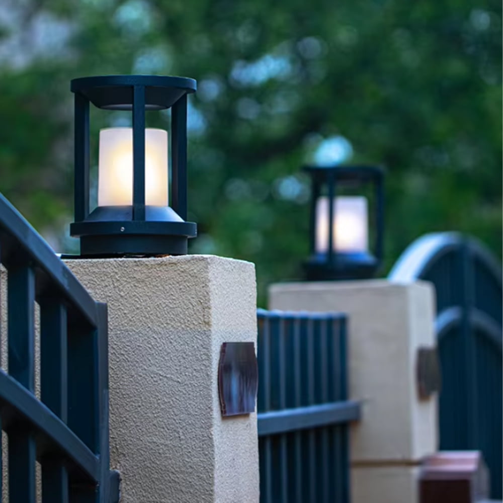 2pcs Lamp Posts ,Black Aluminum Body IP65 Waterproof Outdoor Gate LED Pillar Light E27 Lamp for Villa Courtyard