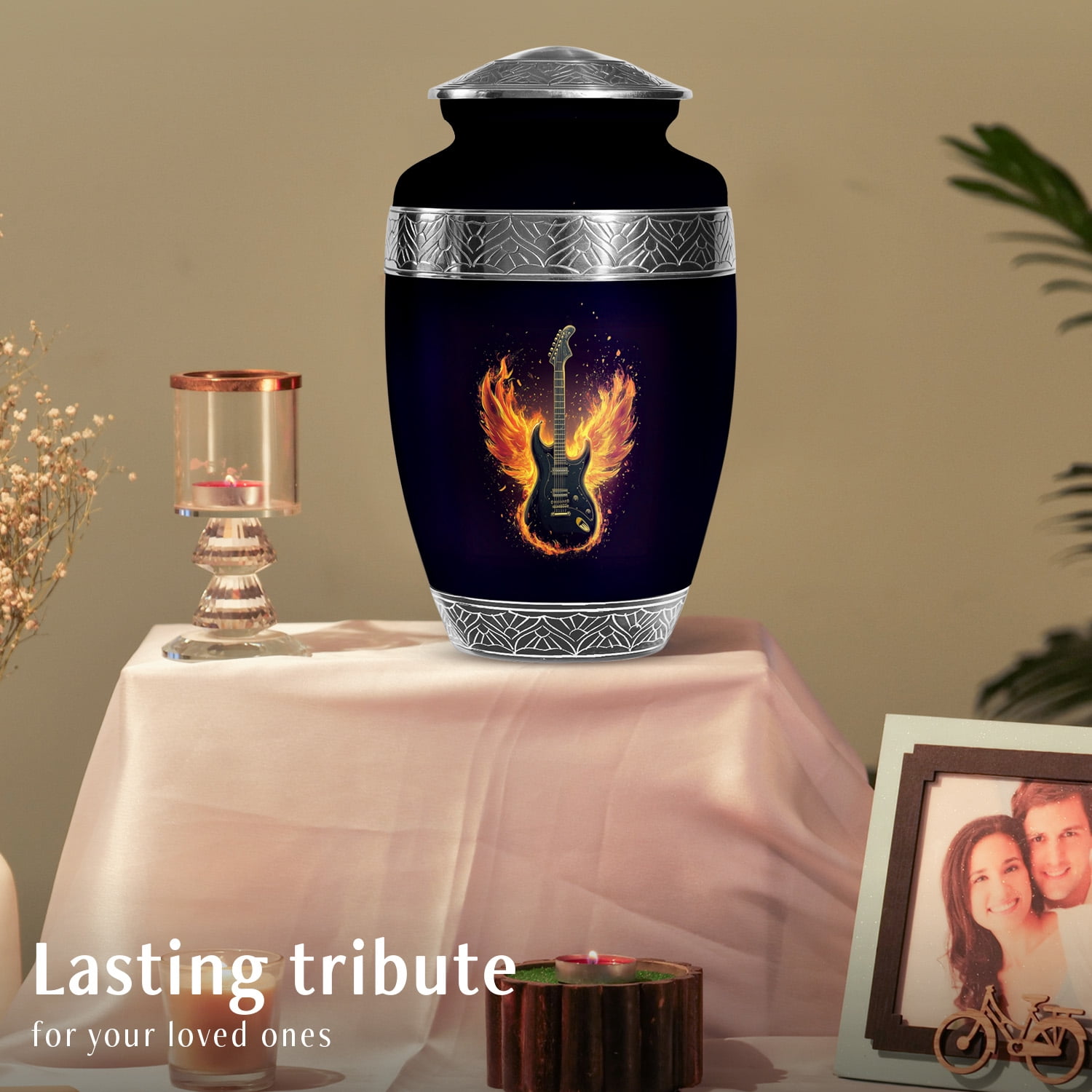 YATSKIA Flaming Angel Wings Guitar Urns For Human Ashes Adult Man And Women, Memorial Urns For Ashes Adult Female And Male, (200 Cubic, Large 10 Inch)