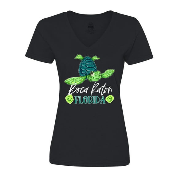 Inktastic Boca Raton, Florida Happy Sea Turtle Women's V-Neck T-Shirt