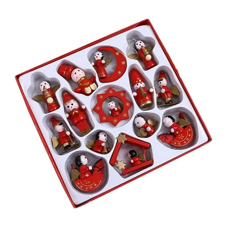 

10/12/20/30pcs Christmas Tree Hanging Ornaments Assorted Miniature Painted Wooden Cartoon Pendants Xmas Party Props DIY Decoration