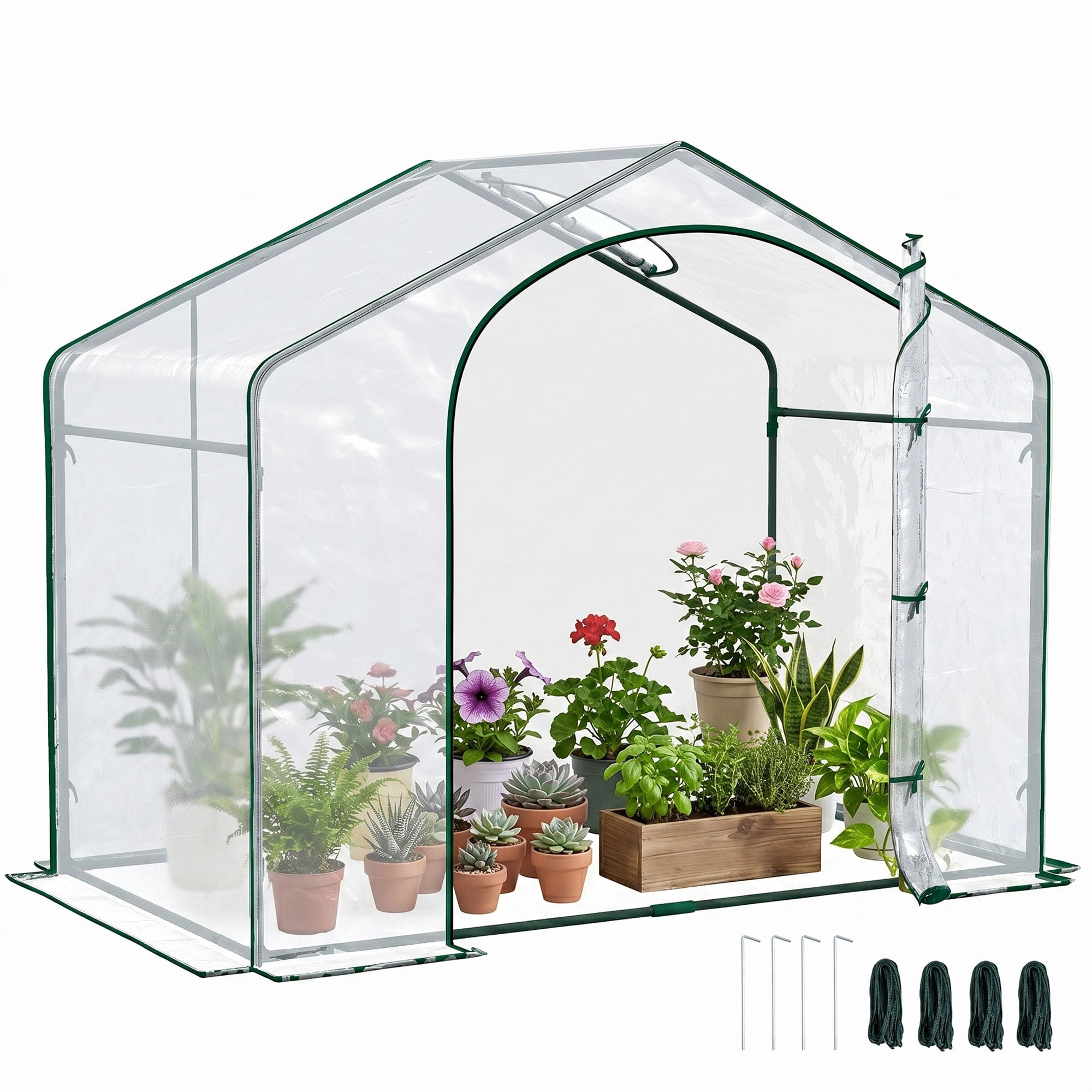 Outsunny 71.75" x 39.25" x 59.75" Portable Walk-in Greenhouse, PVC Cover, Steel Frame Garden Hot House, Zipper Door, Top Vent, Clear
