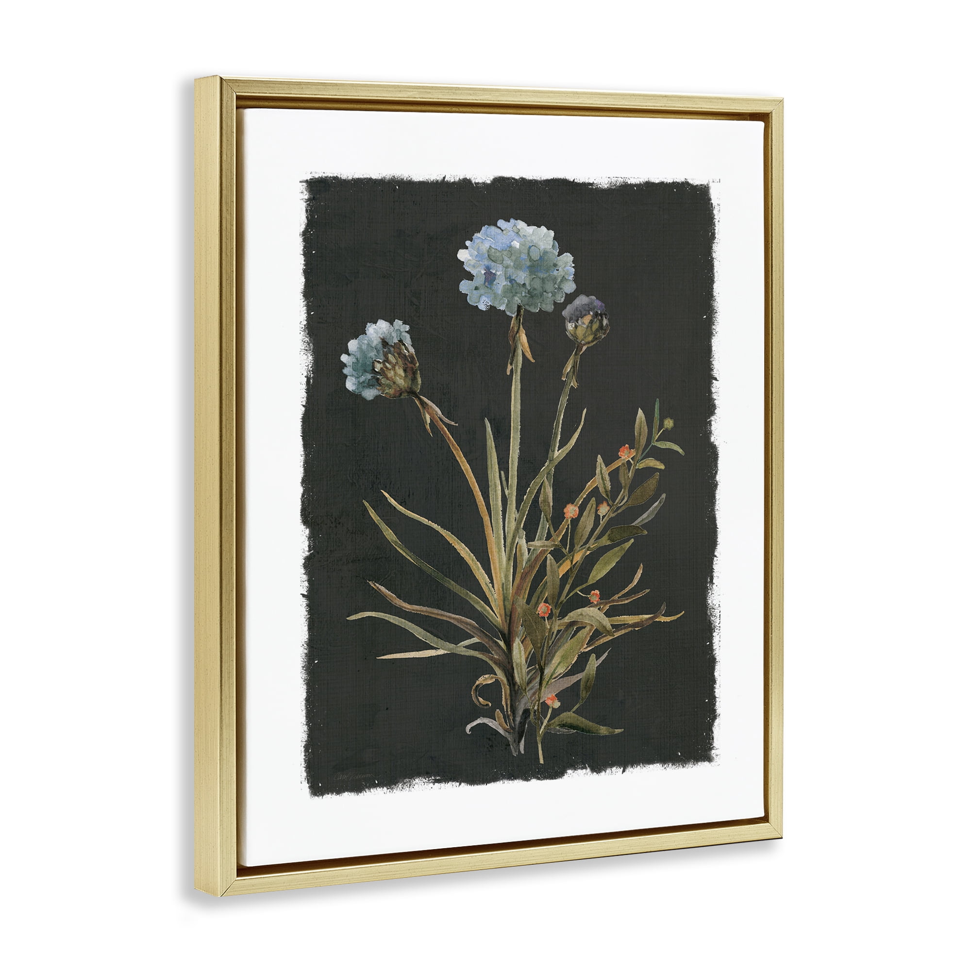 Stupell Industries Cerulean Bloom on Dark Green Gold Framed Floater Canvas Wall Art, design by Carol Robinson