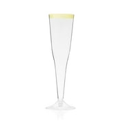 True Party Gold Rimmed Champagne Flutes, Disposable Stemmed Clear Plastic Glasses for Sparkling Wine Outdoors Parties, 5.5 Oz Set of 12