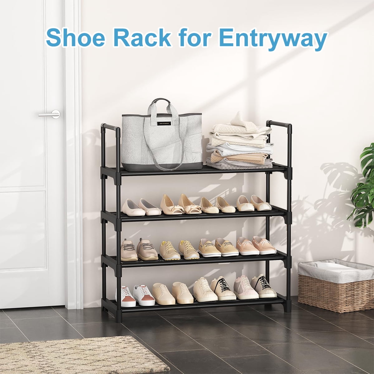 Fiuion Shoe Rack Multi-tier Metal Shoe Racks 12 Pairs Shoe Organizer Storage Freestanding Stainless Steel Shoe Shelf for Closet, Hallway, Entryway, Black, 3-Tier, 31.5in