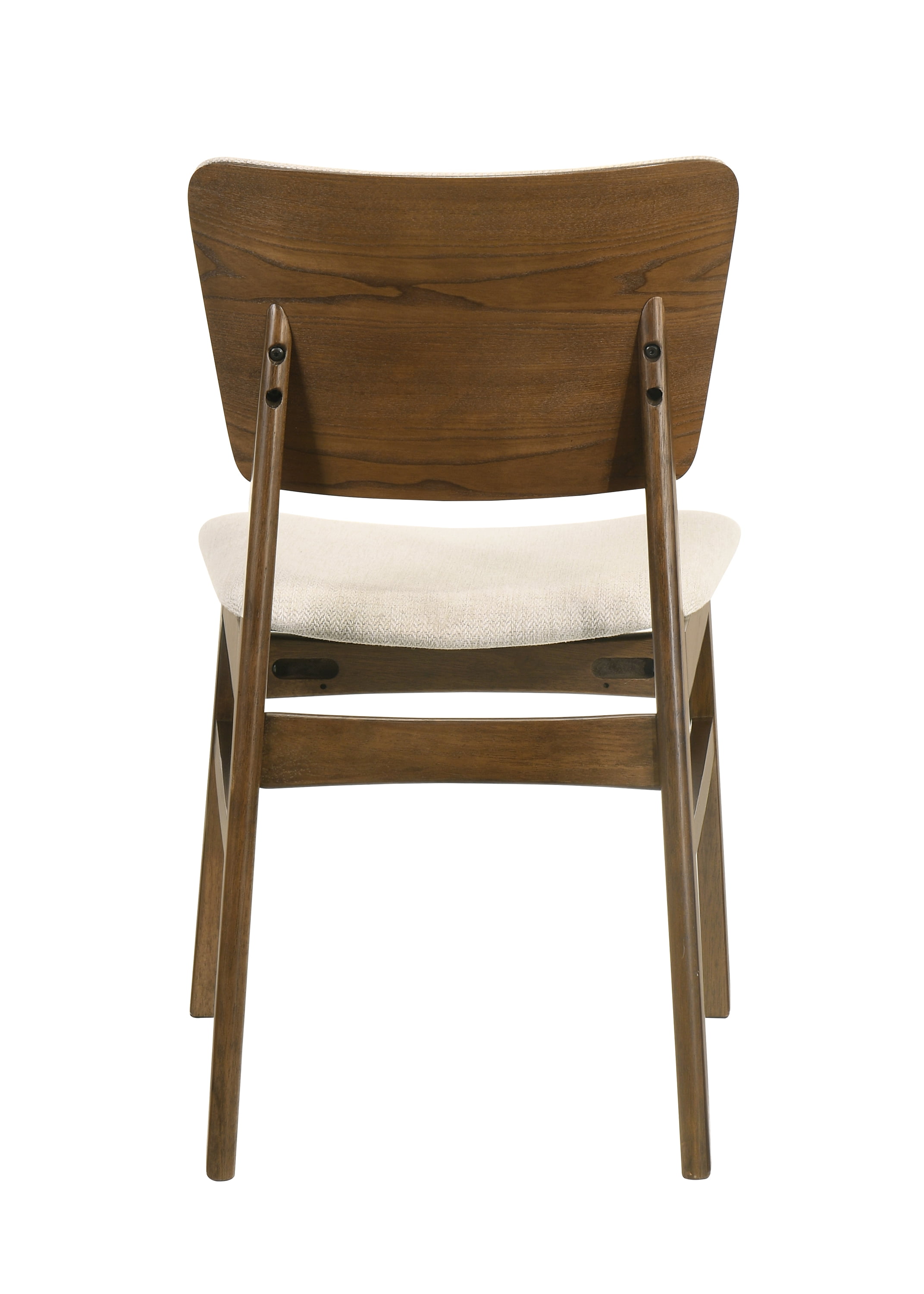 2pc Mid-century Modern Upholstered Chairs Brown Finish Beige Fabric Upholstery Wooden Dining Room Furniture