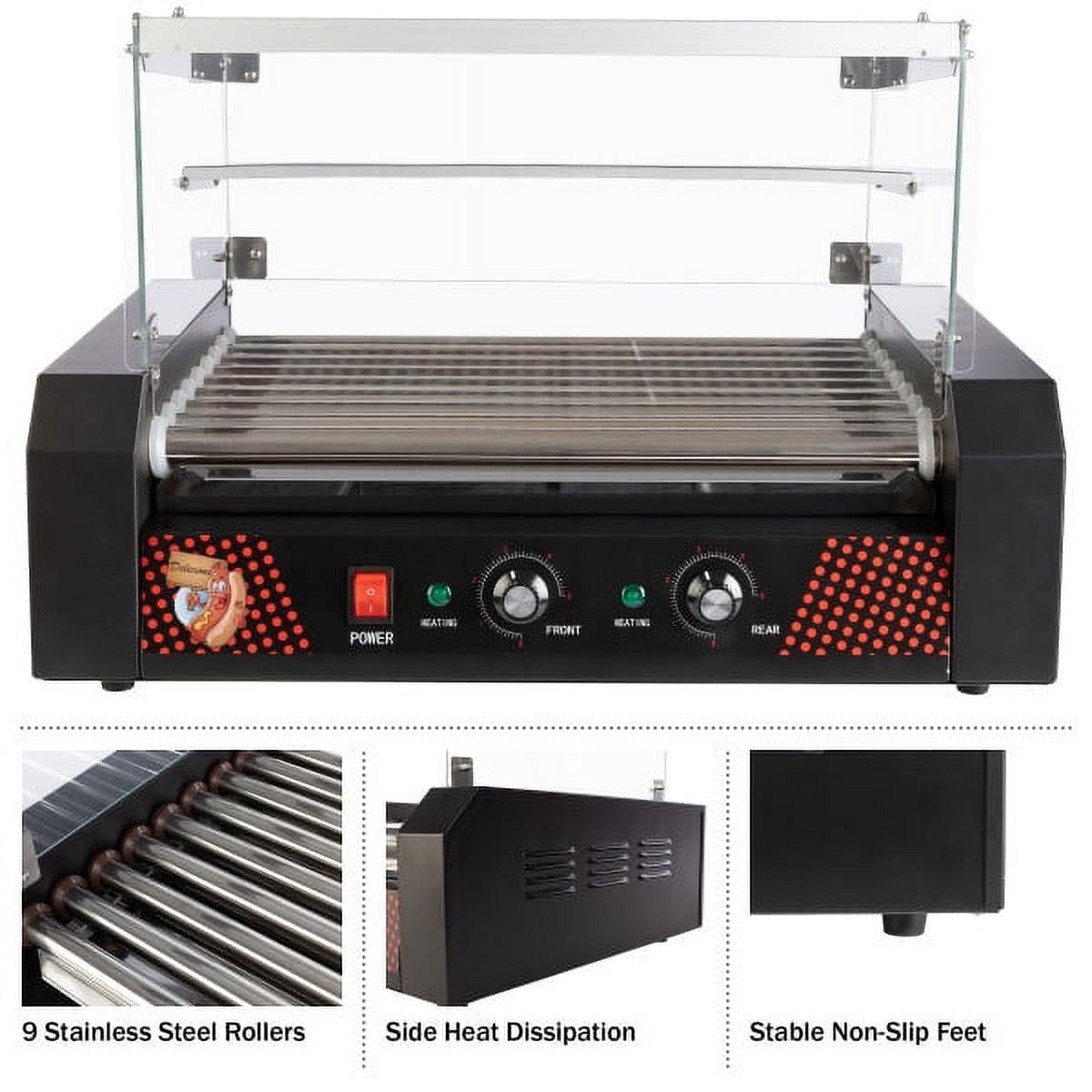 Great Northern Popcorn 9-Roller Hot Dog Grill with Bun Warmer and Cover