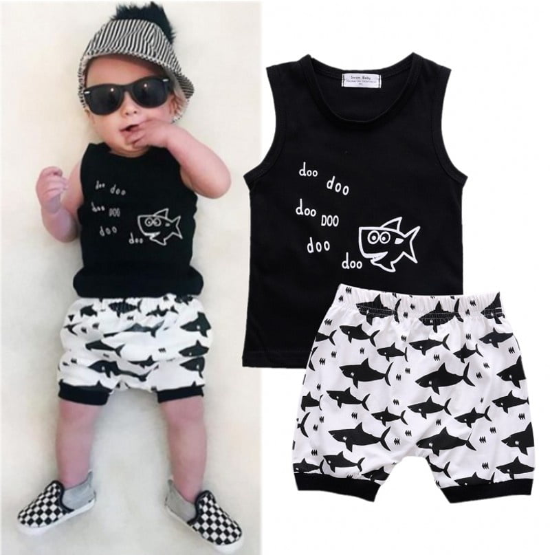 Newborn Infant Baby Boy Girl Cartoon Pattern Tops Shirt+Pants Casual Outfits Set 