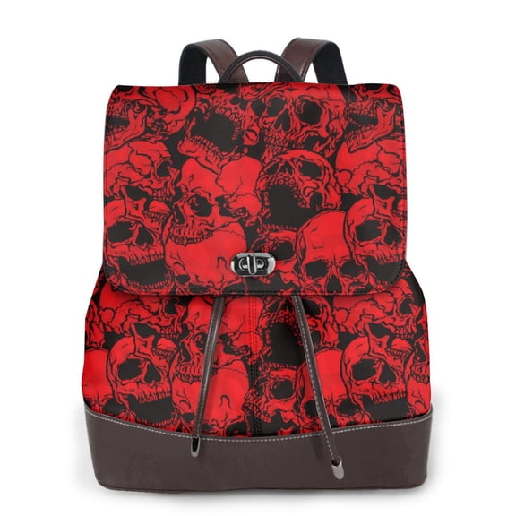 Ratiio Red Skulls 3 Pattern Womens Backpack Purse Leather Backpack Purse for Women Travel Fashion Backpack Designer Ladies Shoulder Bags