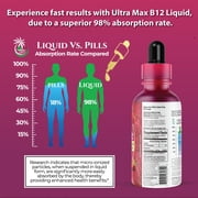 Tropical Oasis Ultra Max B12 Drops, Liquid Vitamin Supplement with Methylcobalamin for Energy Boost, Metabolic Support, Brain & Heart Health, Strawberry, 4 fl oz, 60 Servings