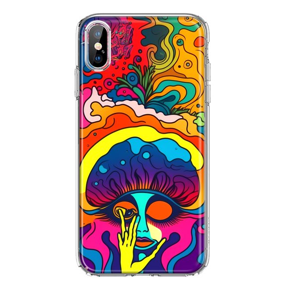 MUNDAZE Apple iPhone XS/X Shockproof Clear Hybrid Protective Phone Case Neon Rainbow Psychedelic Trippy Hippie Big Brain