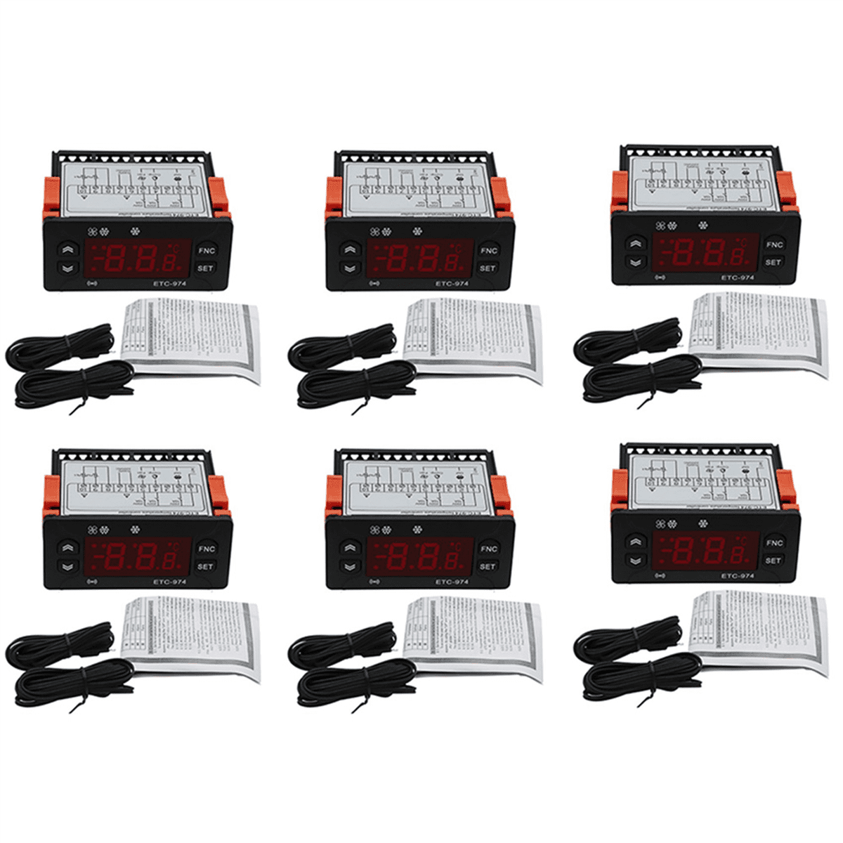 6X ETC-974 Digital Temperature Controller Microcomputer Thermostats Thermostat Refrigeration Alarm 220V Sensor