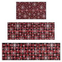 Red and Black Christmas Snowflake Pattern Kitchen Rugs Sets Of 3,Kitchen Runner Rugs Non Skid Washable,Decorative Kitchen Floor Mats for Kitchen,Sink,Laundry,17"x30"  17"x47"   17"x59"