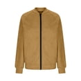 thumbnail image 6 of Women Faux Suede Bomber Jacket Sevevn Long Sleeve Zip Up Raglan Sleeve Cropped Casual Outerwear for Everyday Street Wear, 6 of 9