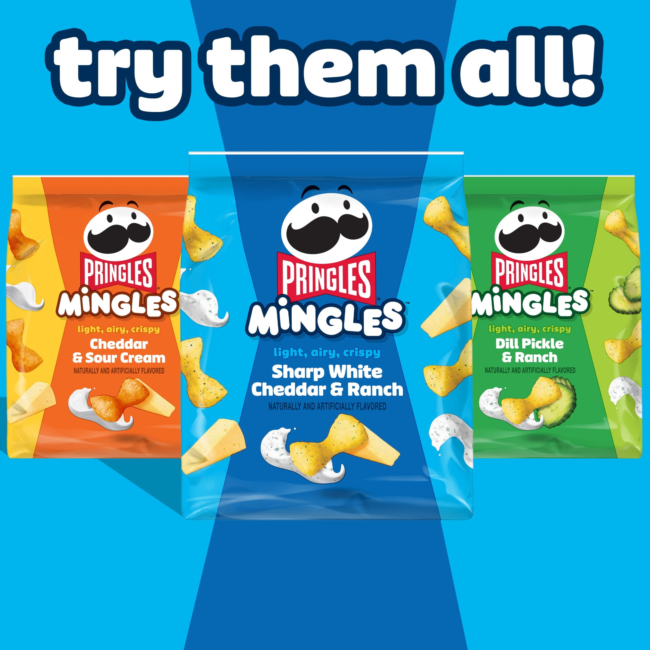 (3 pack) Pringles Mingles Sharp White Cheddar and Ranch Puffed Snacks, Cheese Puffs, 5.5 oz