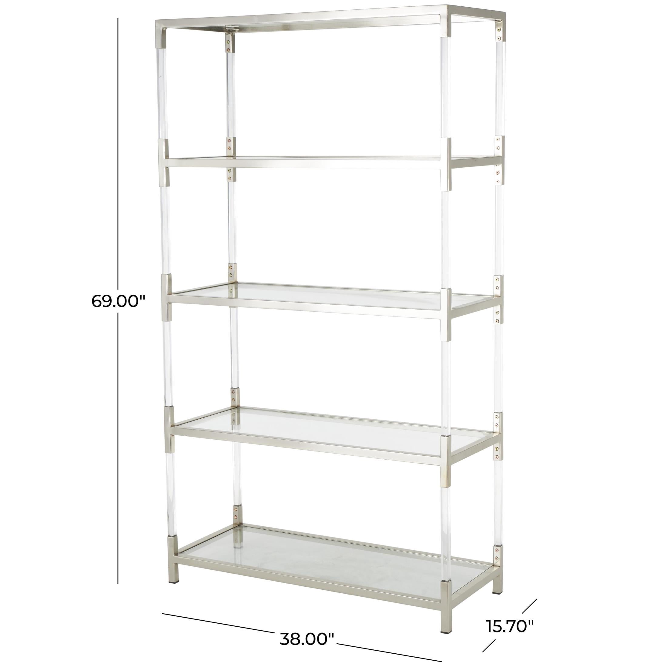 DecMode 38" x 69" Silver Metal Rectangular 4-Tier Shelving Unit with Clear Glass Top and Acrylic Legs, 1-Piece
