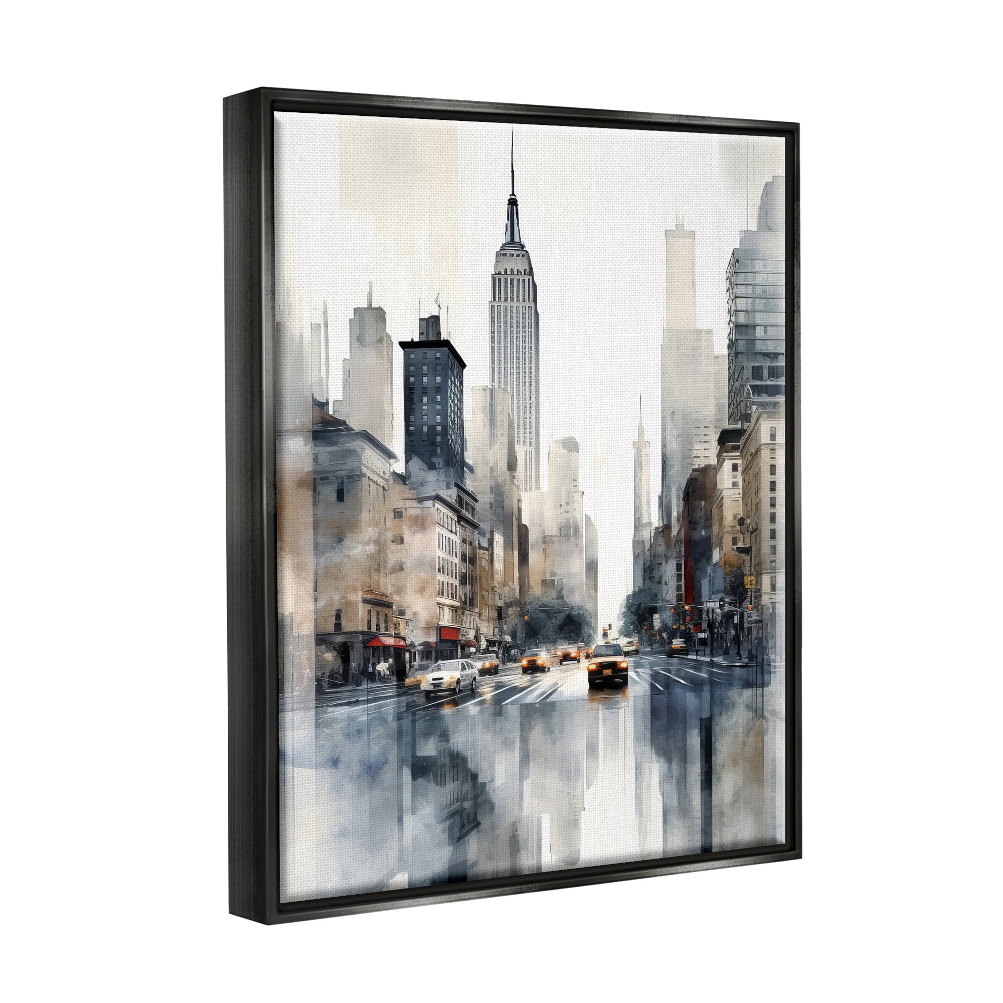 Stupell Industries New York Urban City Travel & Places Painting Black Floater Framed Canvas Art Print Wall Art, 25 x 31