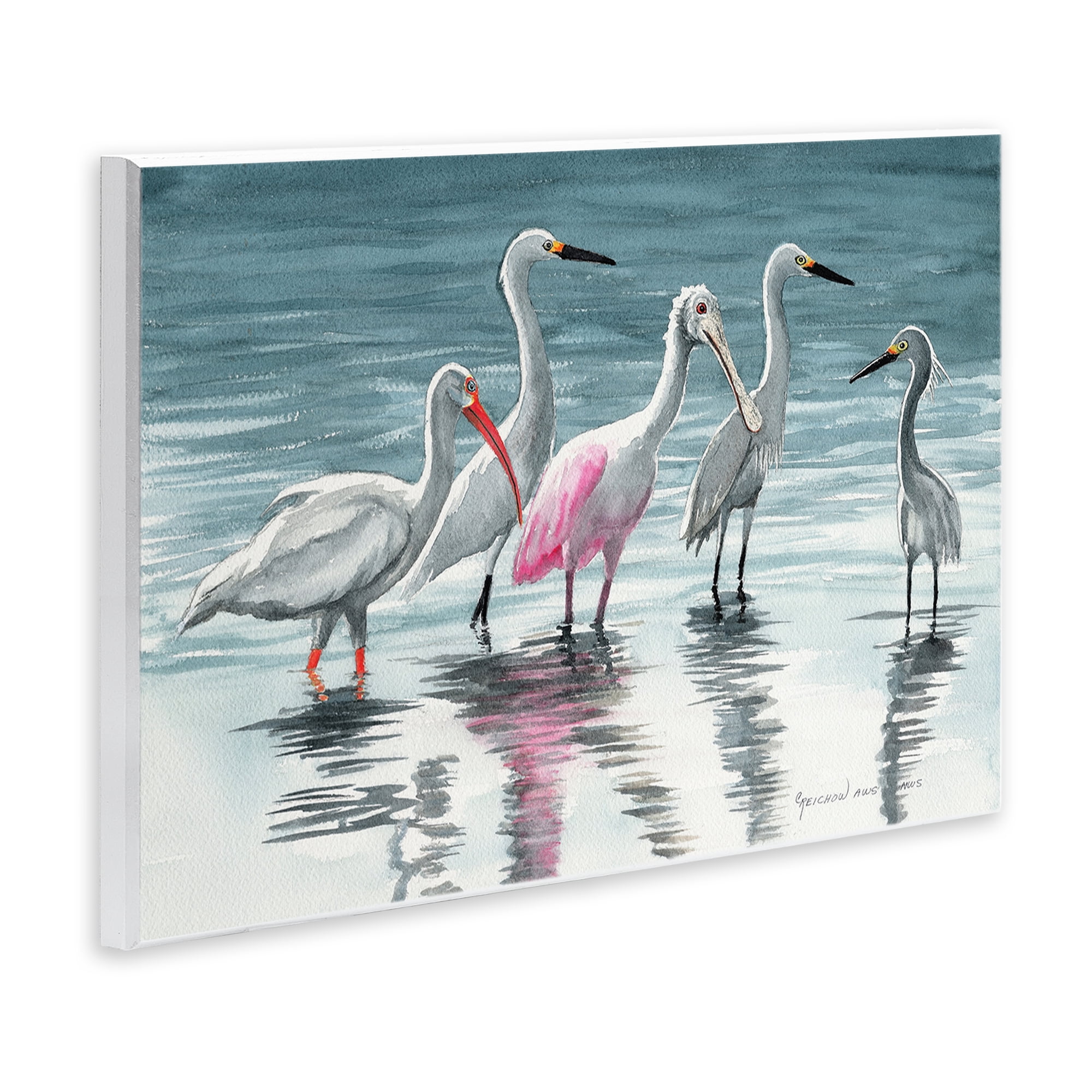 Stupell Industries Herons Stepping in Shore Animals & Insects Painting Unframed Art Print Wall Art, 15 x 10