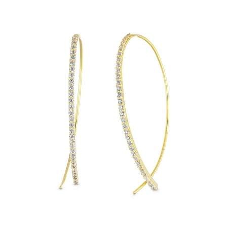 Lesa Michele Cubic Zirconia Curved Bar Pull Through Lesa Michele Cubic Zirconia Curved Bar Pull Through Earrings In Yellow Gold Over Sterling Silver