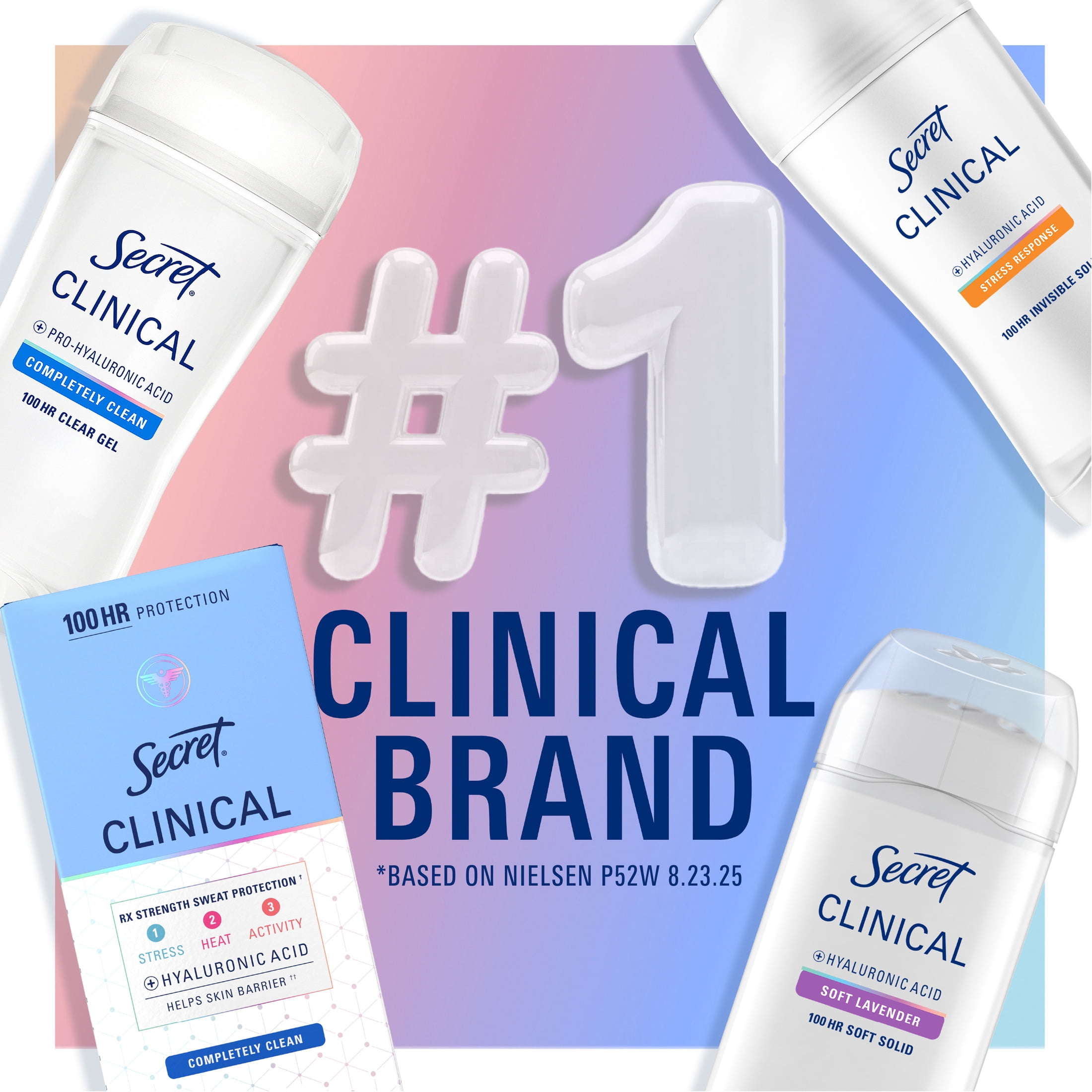 Secret Clinical 100HR Antiperspirant Deodorant, Invisible Solid, Completely Clean, 2.6oz