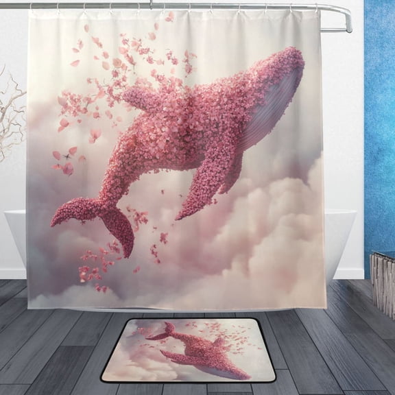 BZSMCE Shower Curtain and Bath Accessory Set,Whale Of Blossoms Pattern