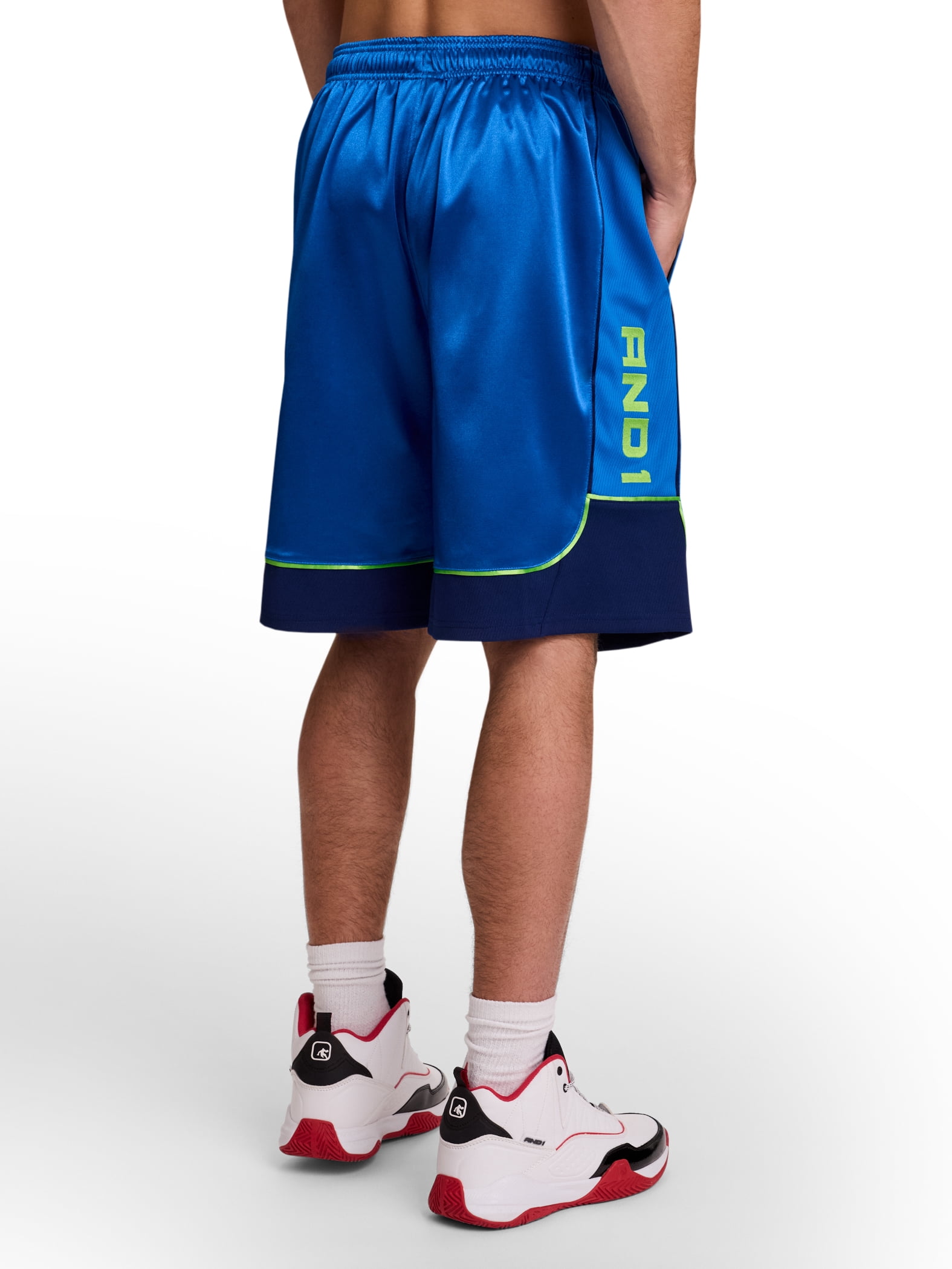 AND1 Men's and Big Men's All Court Colorblock Short, 11" inseam, up to Size 5XL