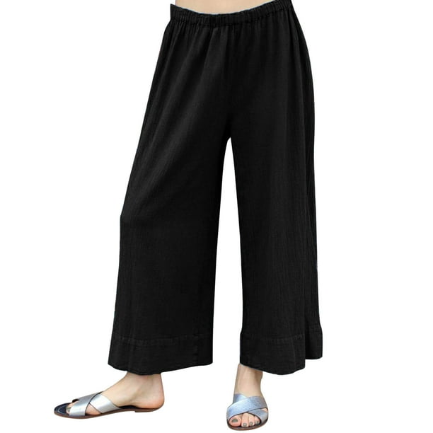 PEASKJP Womens Dress Pants Women's Wide Band Regular Length Pull-on  Straight Leg Pant with Tummy Control Black - Walmart.com
