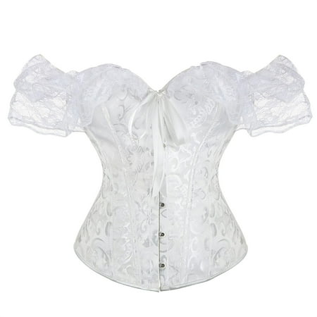 yunLCZ Womens Waist Trainer Corset Women Floral Lace Off Shoulder Corset Bustier Boned Overbust Corset Bodyshaper Lingerie Top