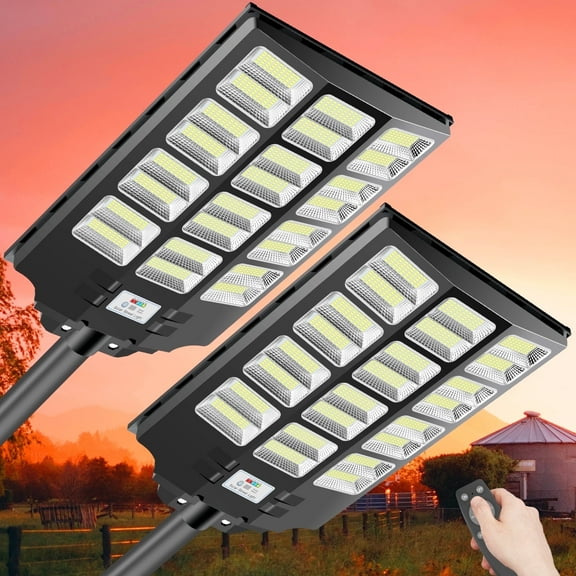 4800W Solar Street Light, 2 Pack 480000 Lumens Dusk to Dawn Solar Flood Lights Outdoor Motion Sensor with Remote Control Arm Bracket for Parking Lot, Garage, Street
