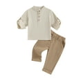 thumbnail image 1 of Gupgi Kid Boy Summer Outfits Solid Color Buttons Short Sleeve T-Shirts and Elastic Waist Long Pants 2Pcs Set 0-4 Years, 1 of 9