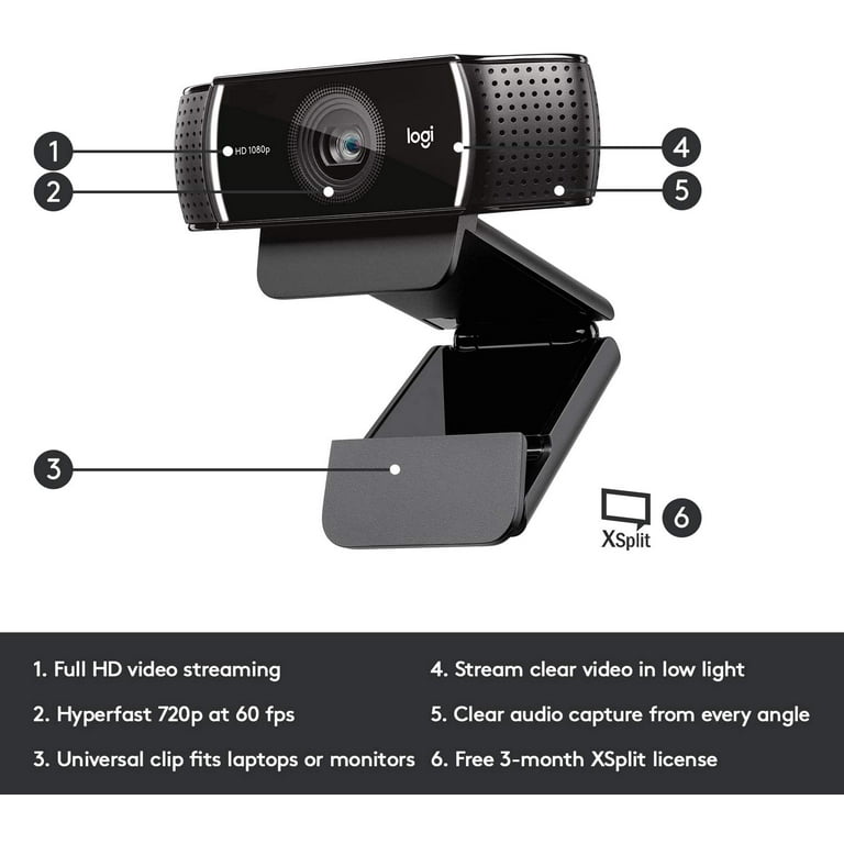 Motivere Let Frugtbar Logitech C922X Pro Stream Webcam, Black - Walmart.com