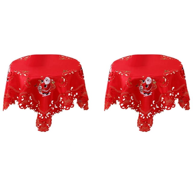 2X Mantel Bordado de Navidad, Mantel Redondo , para Restaurante, Comedor, Fiesta, Banquete, Eventos, 33 Pulgadas