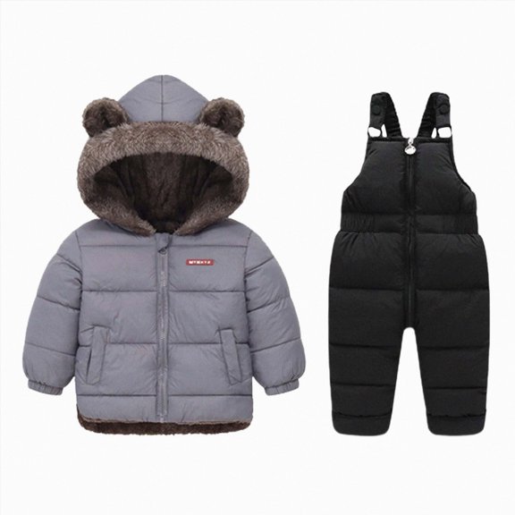 enyan Toddler Baby Coat Bear Hooded Winter Jacket Fleece Snowsuit Windproof Outerwear for Infant Boy Girl Grey,18-24 Months