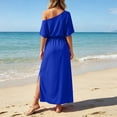thumbnail image 6 of Dvprdro Off Shoulder Midi Dress for Women Short Sleeve Elastic Waist Side Pockets Side Split Solid Color Summer, 6 of 9