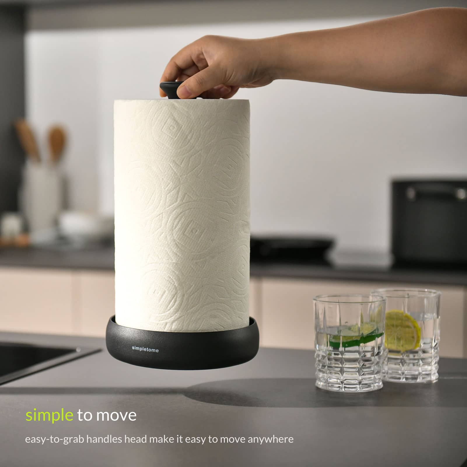 simpletome Paper Towel Holder Countertop ONE HAND Tear Keep It Rolled Up Weighted Base