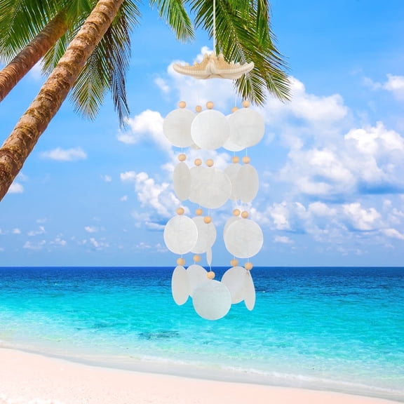 Sinkoo Sea Shells Wind Chimes, Handcrafted White Capiz Shells Windchime with Starfish, Coastal Style Decor for Indoor/Outdoors, Garden Decor, Great Gift for Women, Wind Chimes Lovers and More