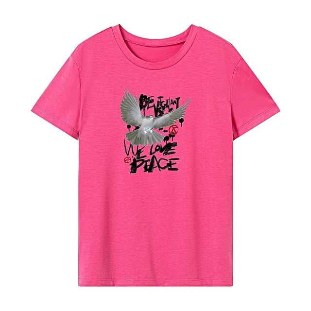 Camiseta para mujer verano simple ligero cuello redondo camiseta para mochilero oficina Rosa Rosa