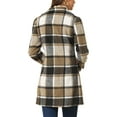 thumbnail image 3 of INSPIRE CHIC Women's Notched Lapel Long Sleeves Double Breasted Plaids Overcoat XS Black Khaki, 3 of 6