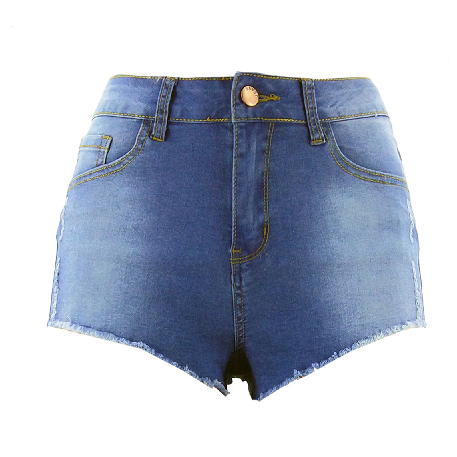 Finelylove Womens Elastic Waist Shorts Womens Spandex Shorts Jean High  Waist Rise Solid Light blue S 