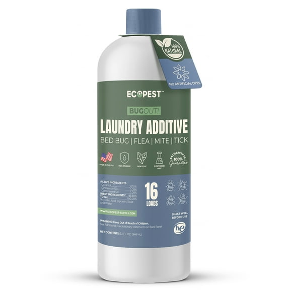 BugOut! Laundry Additive – Natural Detergent Booster for Bed Bug, Mite, Flea, & Tick Treatment & Prevention | Plant-Based Killer, Made with Fabric-Safe Soap | Works in Hot and Cold Wash (32 oz)