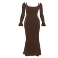 thumbnail image 3 of Robe Longue Élégante pour Femmes Couleur Unie Col Rond Bretelles Spaghetti Robe à Manches Longues Évasées Printemps Automne Robe de Soirée Dos Nu, 3 of 5