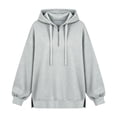 thumbnail image 4 of Women's Zip Up Sweatshirts Oversized Pullover Half Zip Hoodie Long Sleeve Drawstring Sweatshirt Side Split Loose Fall Tops, 4 of 5