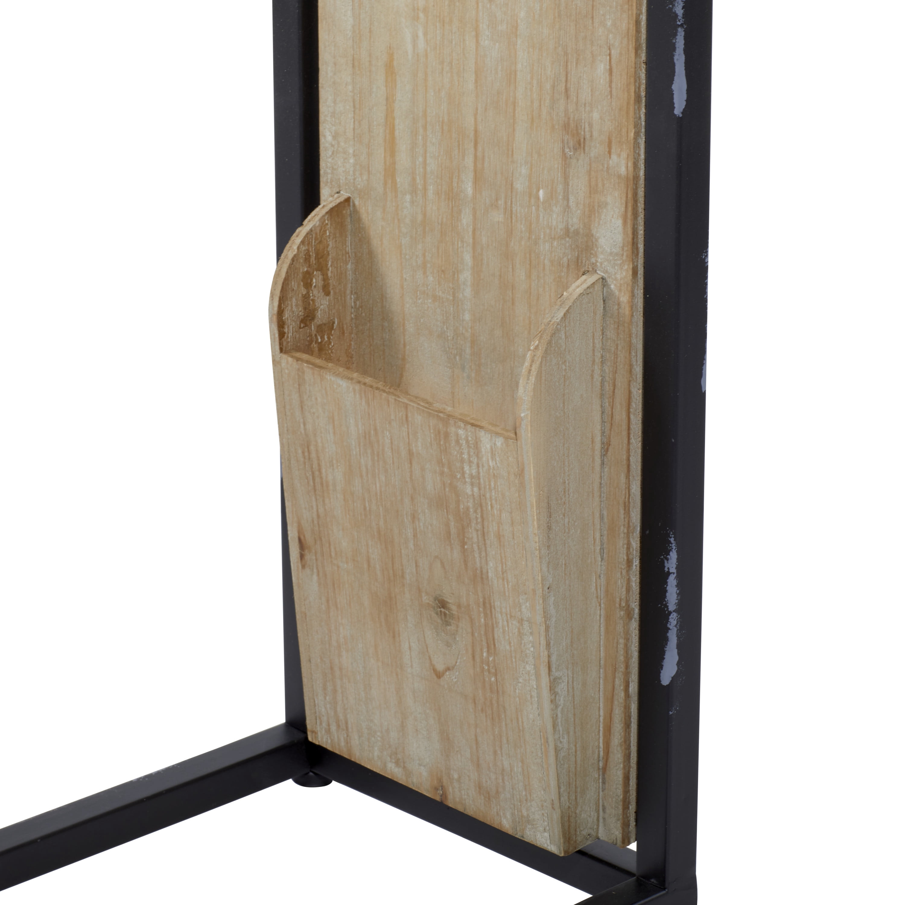 DecMode Wood Industrial C Shaped Accent Table with Storage Slots and Light Brown Finish, 20"W x 24"H