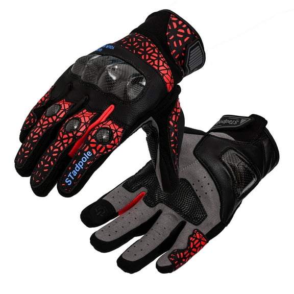 STadpole Motorcycle Gloves for Unisex, M Size, Black and Red Goatskin, 1 Piece