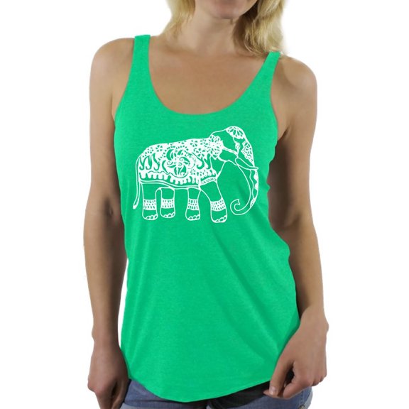 Awkward Styles White Elephant Tanks for Women Racerback Tank Top for Ladies Women Fashion Collection Tracery Tshirt for Mom Indian Pattern T-Shirt for Her Elephant Shirts Racerback T-Shirt