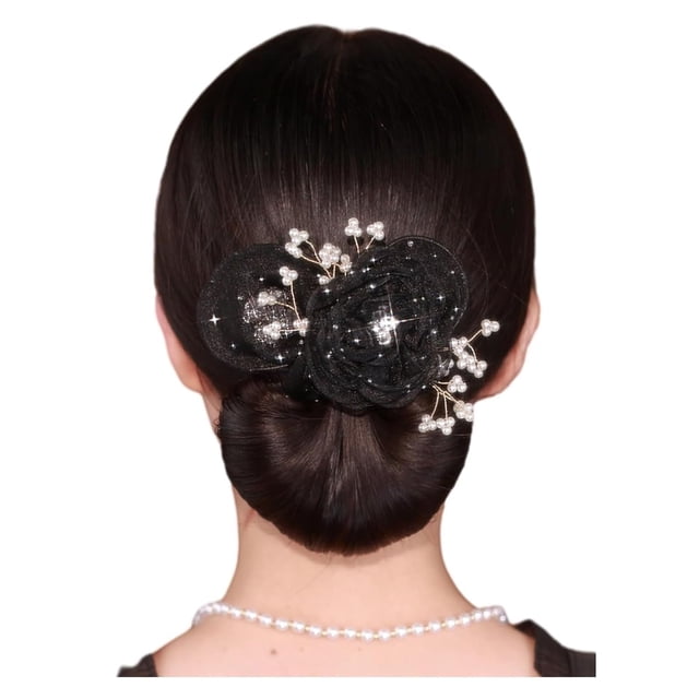 Accesorios para el cabello con flores de estrella completa, para hacer moños con flores, pinza para el cabello con forma de bola, moño con flores bordadas a mano, para cabello largo y grueso, accesori