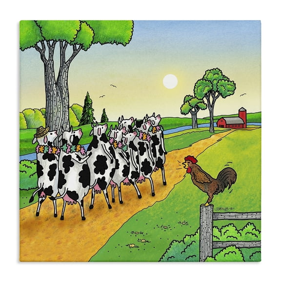 Stupell Industries Funny Cows Come Home Animals Painting Wrapped Canvas Canvas Art Print Wall Art, 17 x 17